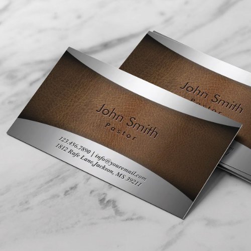 Pastor Modern Metal Steel  Leather Business Card