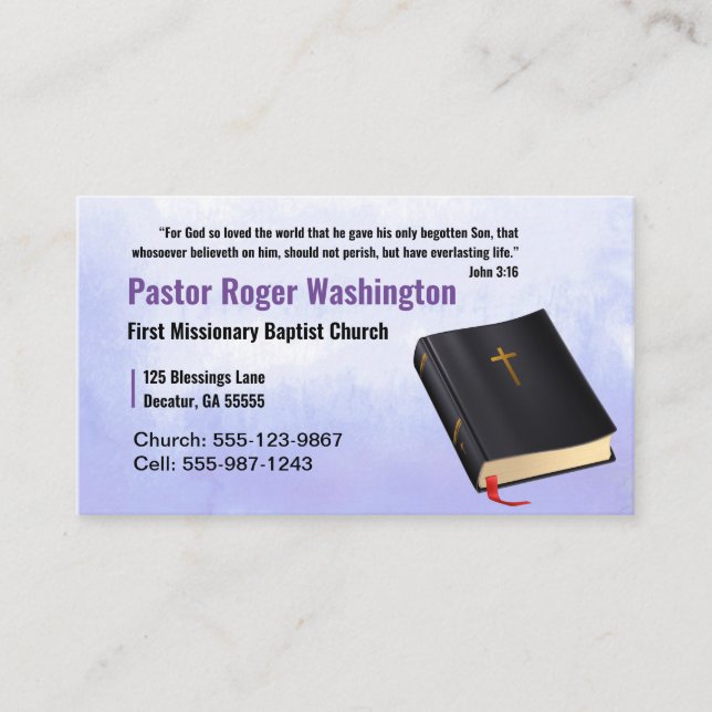 Pastor or Deacon Bible Church Business Card (Front)