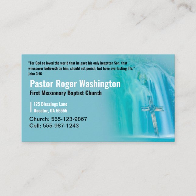 Pastor or Deacon Cross waterfall Church Business C Business Card (Front)