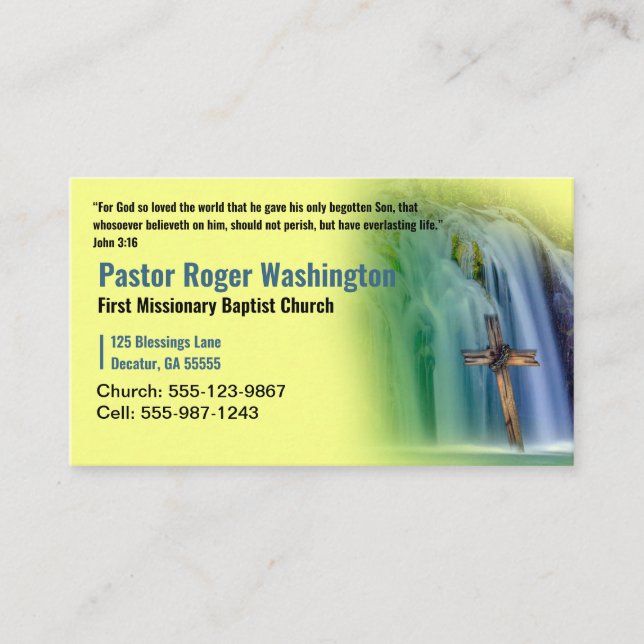 Pastor or Deacon Cross waterfall Church Business C Card (Front)