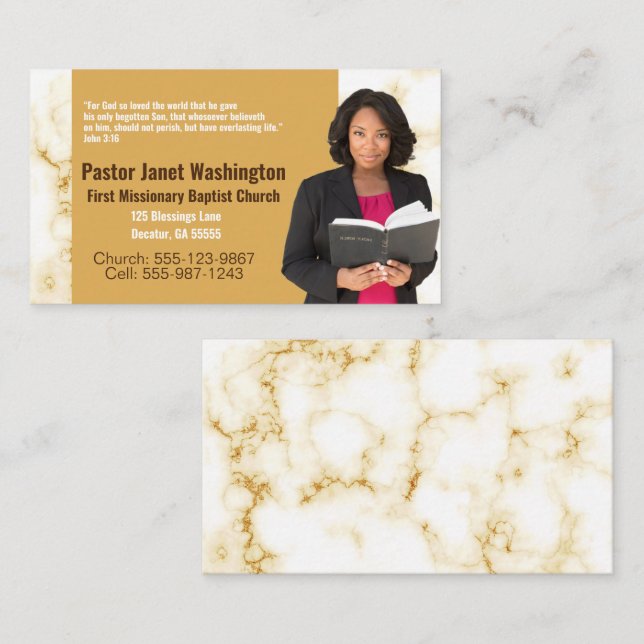 Pastor or Deacon Gold Marble Photo Church Business Business Card (Front/Back)