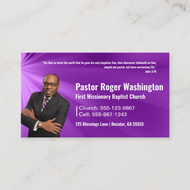 Pastor or Deacon Photo Church Business Card (Front)