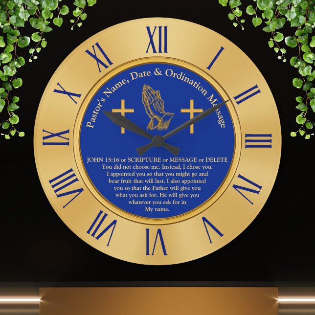 Pastor or Priest Ordination Gifts, Personalized Large Clock (Gift ideas for pastors. Ordination gifts for ministers. Christian gifts for pastors and priests.)