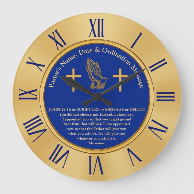 Pastor or Priest Ordination Gifts, Personalized Large Clock (Front)