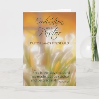 Pastor Ordination Custom Name  Date  Lilies  Cross Card by Religious_SandraRose at Zazzle