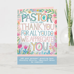 ✝️ Pastor Pastor's Wife Appreciation Anniversary Letterpress Thank You Card