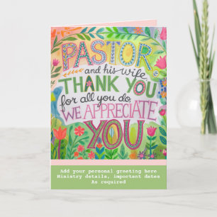 ✝️ Pastor Pastor's Wife Appreciation Anniversary   Letterpress Thank You Card