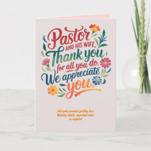 ✝️ Pastor Pastor's Wife Appreciation Anniversary   Letterpress Thank You Card