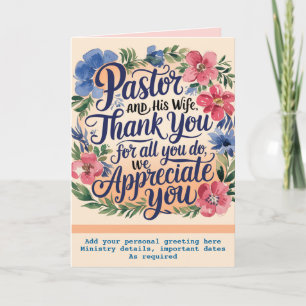 ✝️ Pastor Pastor's Wife Appreciation Anniversary Letterpress Thank You Card