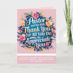 ✝️ Pastor Pastor's Wife Appreciation Anniversary Letterpress Thank You Card