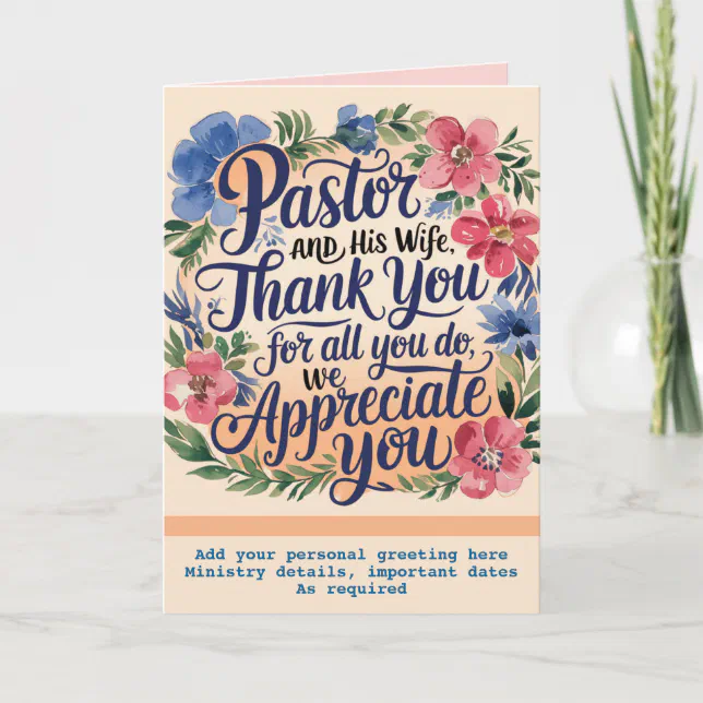 ️ Pastor Pastor's Wife Appreciation Anniversary Thank You Card | Zazzle