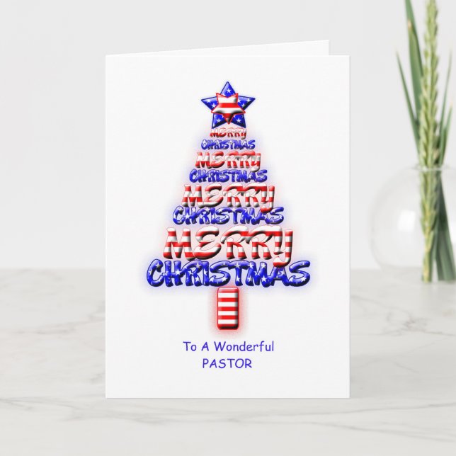 Pastor, patriotic Christmas tree Holiday Card (Front)