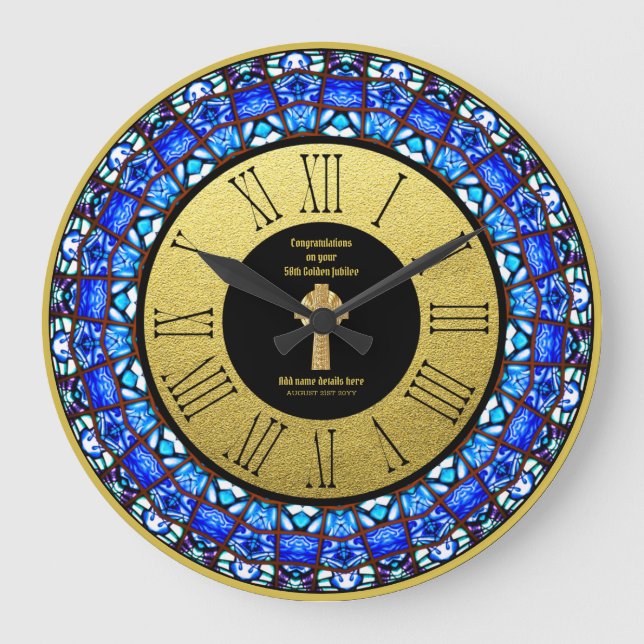 Pastor Priest Ordination Anniversary Stained Glass Large Clock (Front)