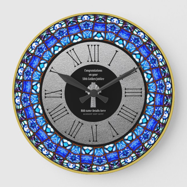 Pastor Priest Ordination Anniversary Stained Glass Large Clock (Front)