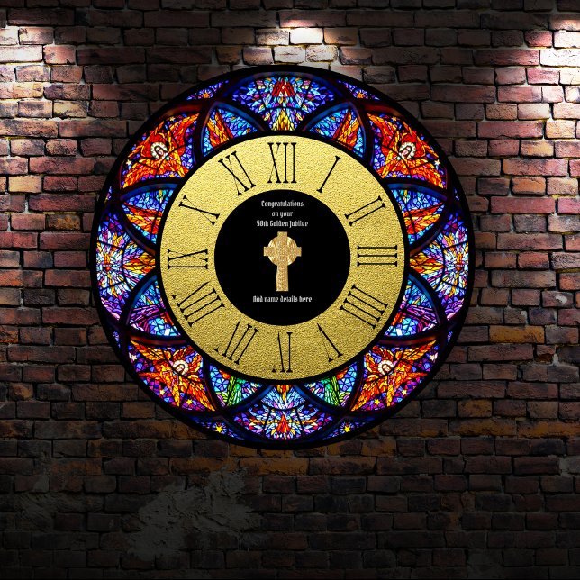 Pastor Priest Ordination Anniversary Stained Glass Large Clock (Creator Uploaded)