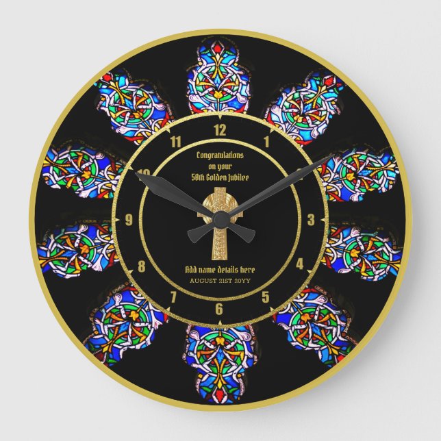 Pastor Priest Ordination Anniversary Stained Glass Large Clock (Front)