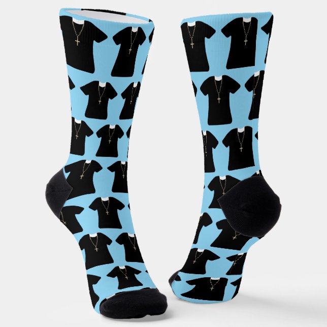 Pastor, Priest, Vicar and Clergy Blue Patterned Socks (Angled)