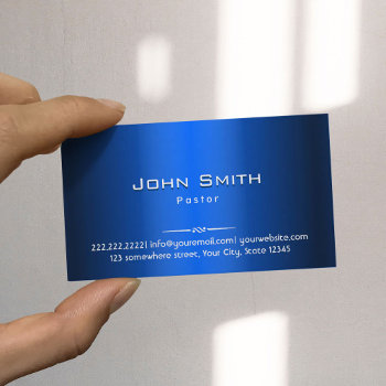 Pastor Royal Blue Metallic Business Card by cardfactory at Zazzle