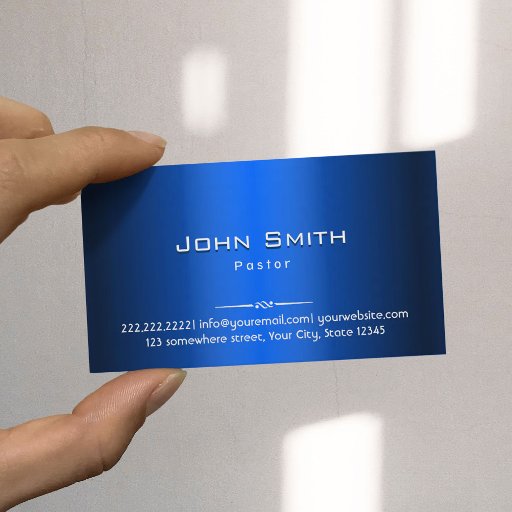 Customizable Royal Blue Metal Pastor Business Card