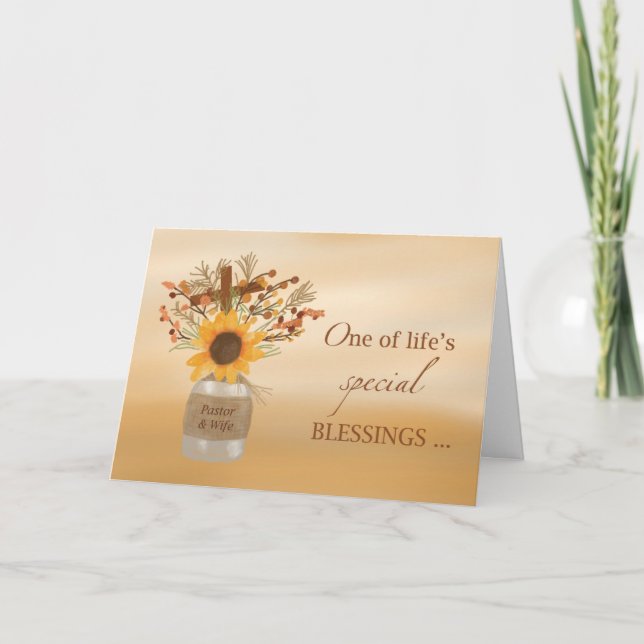 Pastor & Wife Blessings at Thanksgiving Sunflower Card (Front)