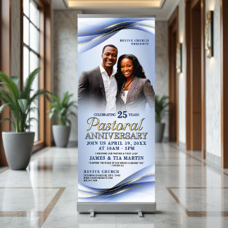 Pastoral Anniversary Blue & Gold Church Banner