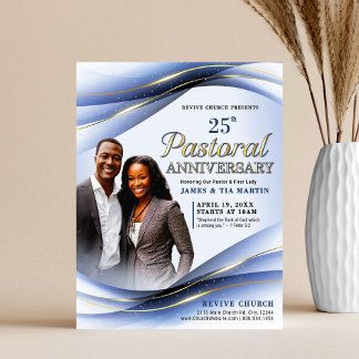 Pastoral Anniversary Blue & Gold Church Flyer