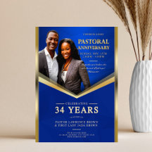 Pastoral Anniversary Blue & Gold Frame Church 