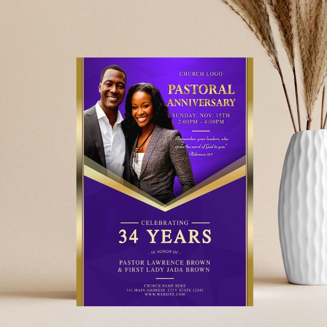 Pastoral Anniversary Purple & Gold Frame Church  Flyer (Creator Uploaded)