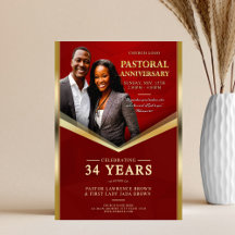 Pastoral Anniversary Red & Gold Frame Church 