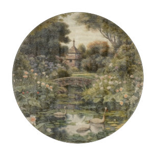Pastoral British Countryside Serene Lakeside Cutting Board