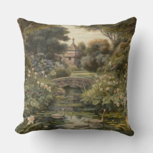 Pastoral British Countryside Serene Lakeside Throw Pillow
