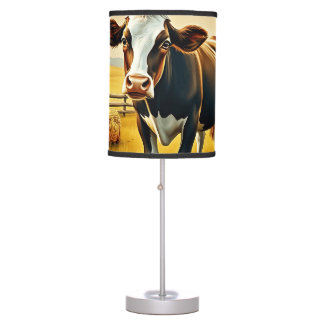 Pastoral Cow with Hay Bales Table Lamp