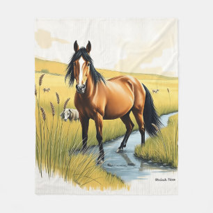 Pastoral Horse in Earthy Tones Fleece Blanket
