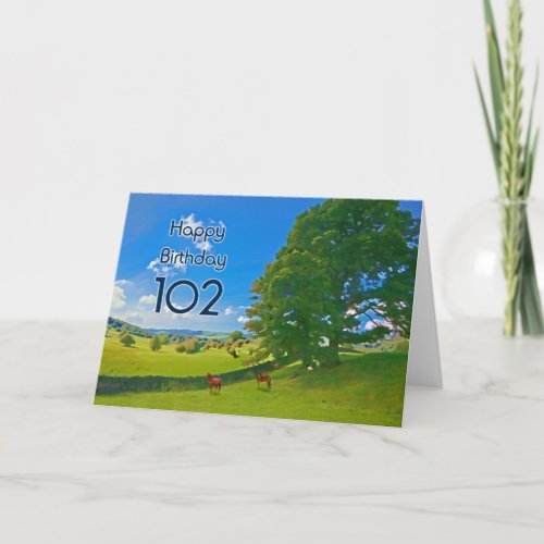 Pastoral landscape painting 102nd Birthday card