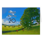 Pastoral landscape painting 20th Birthday card (Front Horizontal)