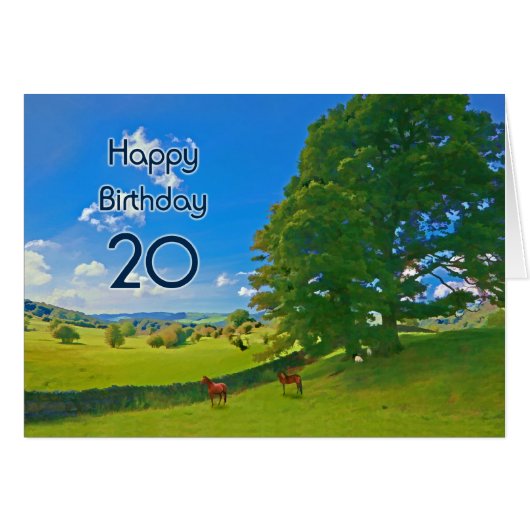 Pastoral landscape painting 20th Birthday card (Front Horizontal)