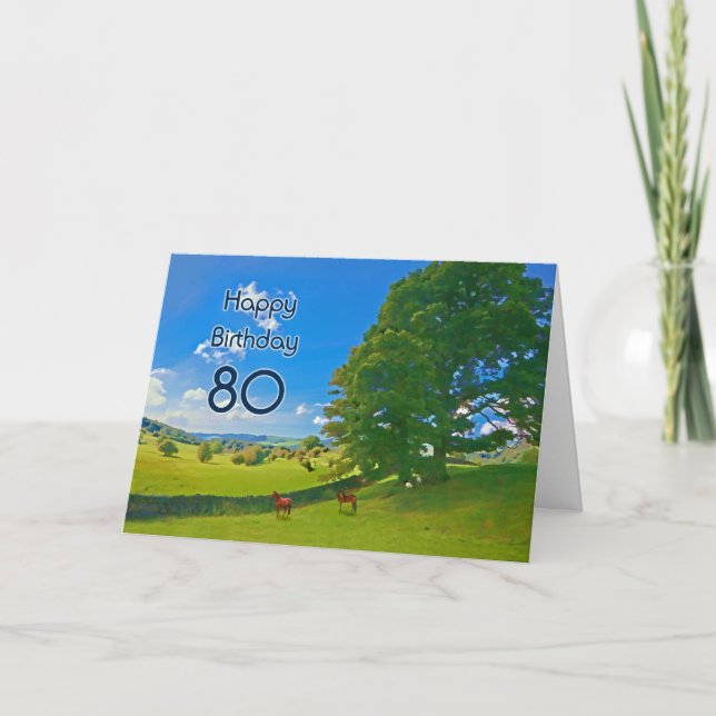 Pastoral landscape painting 80th Birthday card (Front)