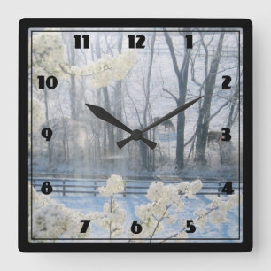 Pastoral Nature Scenery in Winter Square Wall Clock