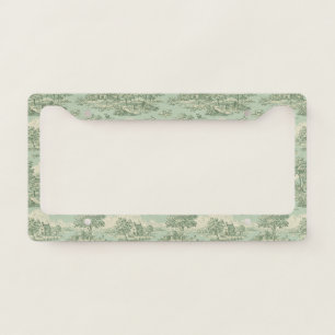 Pastoral Sage Green Toile Countryside Farm Scene License Plate Frame