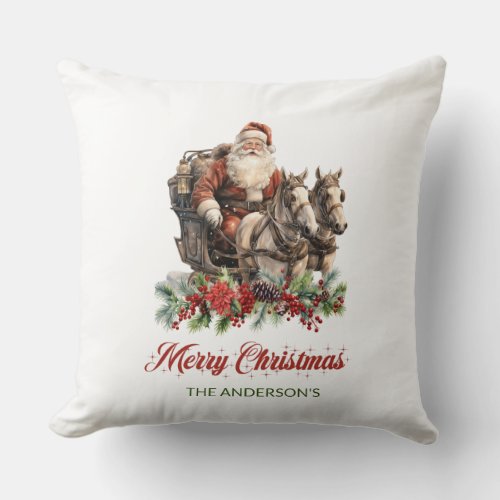 Pastoral Santa Claus horse_drawn sleigh Throw Pillow