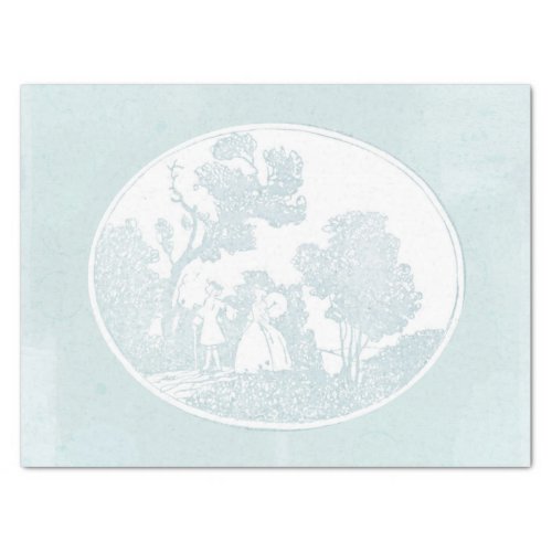 Pastoral Scene Couple Forest Vintage French Teal   Tissue Paper