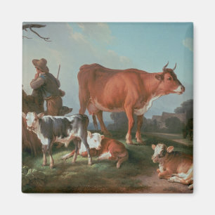Pastoral scene with a cowherd magnet