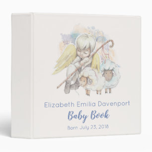 Pastoral Shepherd Angel with Lambs Baby Book 3 Ring Binder