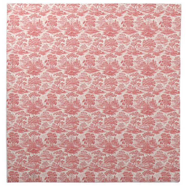 Pastoral Toile Red Cloth Napkin (Front)