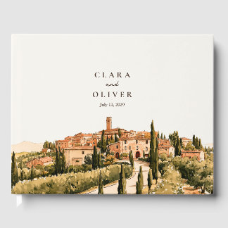 Pastoral Tuscan Hill Town Terracotta Wedding Guest Book