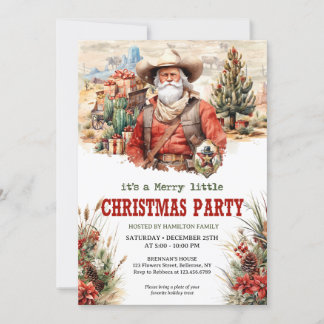 Pastoral watercolor wild west Santa cowboy Invitation