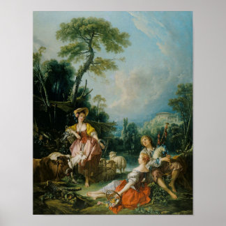 Pastoral with a Bagpipe Player by Boucher Print