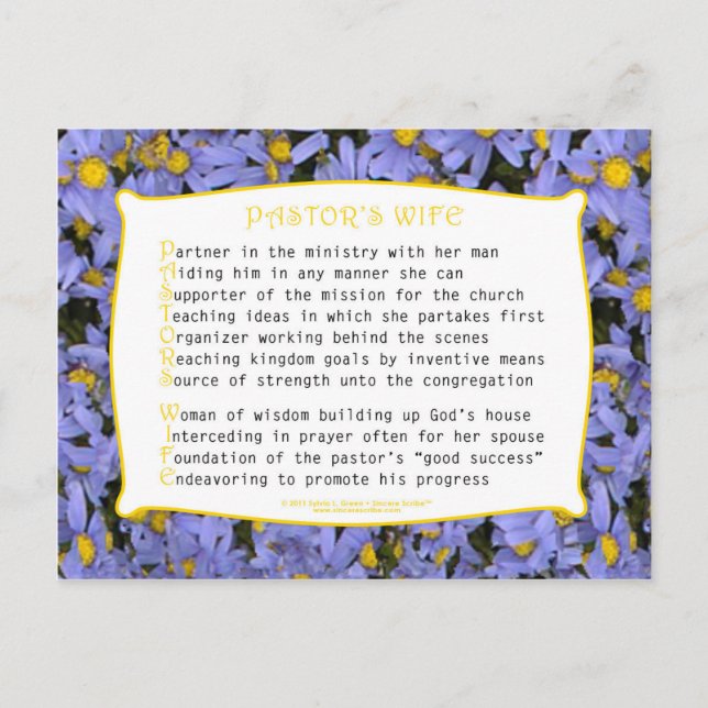 Pastor's Wife (Acrostic) Postcard (Front)