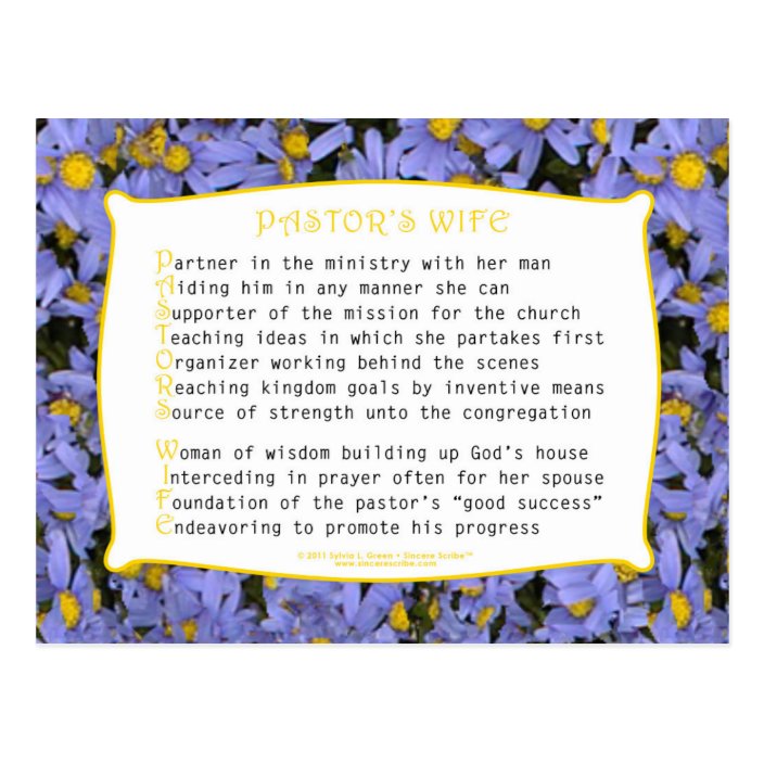 Pastors Wife Acrostic Postcard