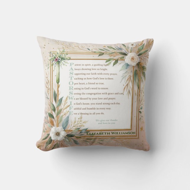 Pastors Wife Gift Ideas Poem Personalized Thanks Throw Pillow (Front)